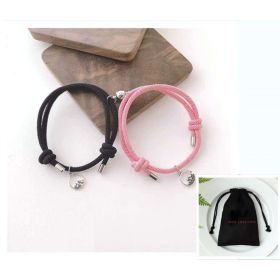 Hand-Woven Ancient Silver Love Vows Magnet Lovers Bracelet (Option: Black pink)