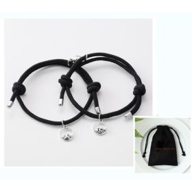 Hand-Woven Ancient Silver Love Vows Magnet Lovers Bracelet (Option: Black)