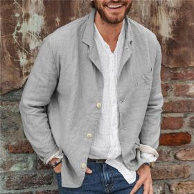 Men's Long-sleeved Shirts Versatile Casual Loose Jacket Top (Option: Grey-3XL)