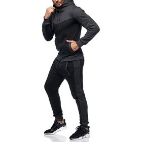 Men's Hooded Color Block Casual Cardigan Set (Option: Dark Gray-3XL)