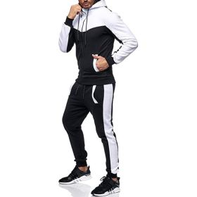 Men's Hooded Color Block Casual Cardigan Set (Option: White-3XL)