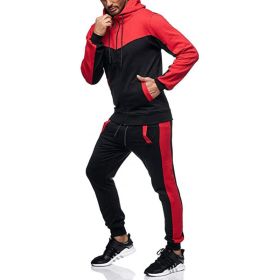 Men's Hooded Color Block Casual Cardigan Set (Option: Red-3XL)
