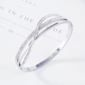 Personalized Fashion Geometric Diamond-Studded Titanium Steel Bracelet, Real Gold In The Rose Gold Furnace, No Fading Bracelet (Option: silver)