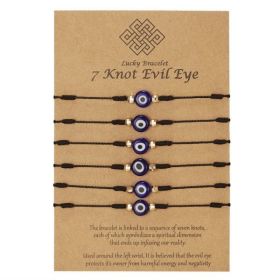 New 7-knot Evil Eye Bracelet 6 Pack Blue Eye Paper Card Bracelet Braided Adjustable Bracelet (Option: 6 black ropes)