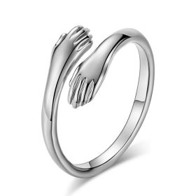 Alloy Simple Hands Hug Ring Opening Adjustable Jewelry (Option: Silver-1PC)