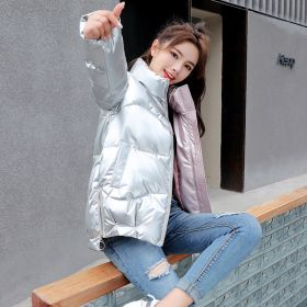Bread Jacket Stand Collar Padded Jacket Women'S Padded Jacket (Option: Silver-L)