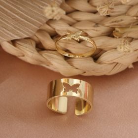 Hot Selling Creative Personality Butterfly 2-Piece Set Ins Same Punk Style Couple Ring (Option: Gold)