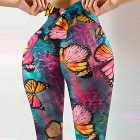 Hip-Lifting Sweatpants Leggings Women's Yoga Pants Stretch Fitness Pants (Option: XL-Color butterfly)
