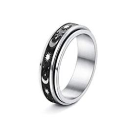 Stainless Steel Rotatable Spinner Ring Moon Stars Relieve Anxiety Rings (Option: 2style-number 6)