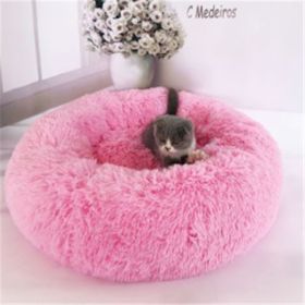 Round Long Hairy Autumn And Winter Nest Pad Cat Mattress (Option: Bright powder-50cm)
