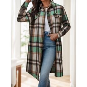 Plaid Print Long Length Jacket (Option: Green-3XL)