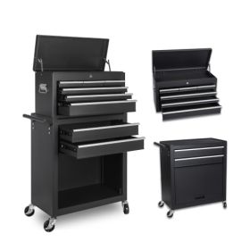 Tool Chest, 8-Drawer Rolling Tool Storage Cabinet With 2 In 1 Detachable Top Tool Box, Liner, Lockable Wheels, Side Hooks, Locking Mechanism, Metal To (Option: Black)