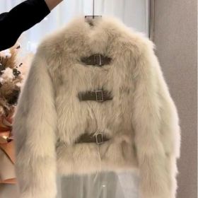 Fur Coat New Fashion Women's Short Stand Collar (Option: Beige-ï¼¬)