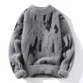 Winter Fleece-lined Thickened Men's Bottoming Sweater Fall And Winter Inner (Option: Gray-S)