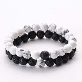 Classic Black Matte Green Malachite Bracelets Suitable Women Men Elastic Strand Jewelry (Option: Black white B-Elasticity)