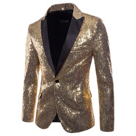 Men's Banquet Stage Costume Bar Sequin Suit Jacket (Option: Golden-L)