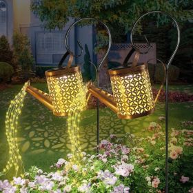 Outdoor Solar Watering Can With Lights Garden Decor Large Solar Powered Lanterns Hanging Waterproof LED Decorative Retro Metal Kettle String Lights Fo (Option: Warm lights2PCS)