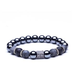 Micro-inlaid crown 6mm matte black plus copper bead bracelet copper inlaid zircon jewelry (Option: Cylindrical)