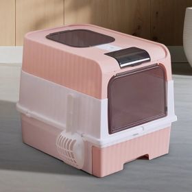 Fully Enclosed Magic Cube Litter Box, Top&Front Entry, Pull-Out Drawer, Anti-Splash Odor Control, Large For Big Cats (Option: pink)