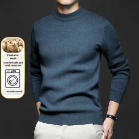 Men's Sweater Worsted Sweater Knitted Long Sleeve (Option: Night sky blue-L)
