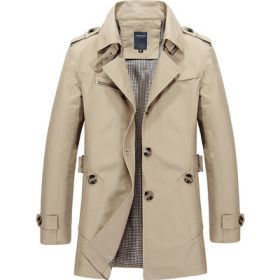 Men's casual jacket mid-length trench coat (Option: Light Khaki-L)