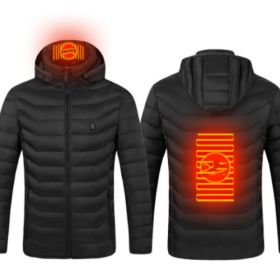 New Heated Jacket Coat USB Electric Jacket Cotton Coat Heater Thermal Clothing Heating Vest Men's Clothes Winter (Option: Black Zone2-L)