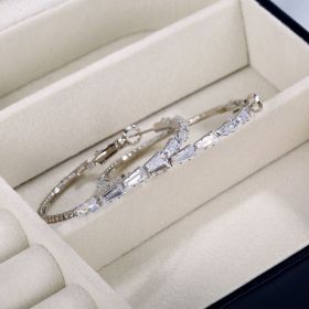 Simple Gold Ladies Zircon Earrings European And American Big Earrings (Option: White gold)