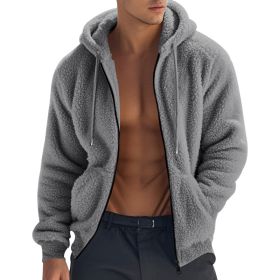 Men's Thickened Warm Double-sided Fleece Jacket Zipper (Option: Gray-M)