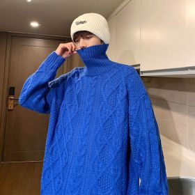 Japanese-style Retro Green Jacquard Turtleneck Sweater (Option: Blue-S)