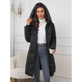 Women's Hooded Cotton-padded Jacket, Mid-length, Slim-fitting, Warm Cotton-padded Jacket (Option: Black-M)