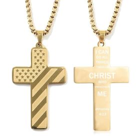 Cross Flag Necklace Hip Hop Titanium Steel (Option: Style 1 Gold)