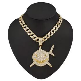 13mm Width Football Pendant Necklace,rhinestone Gold-plated Shark Pendant Necklace, 3D Diamond Gold Zinc Alloy Stainless Steel Religious Zircon (Option: Golden)