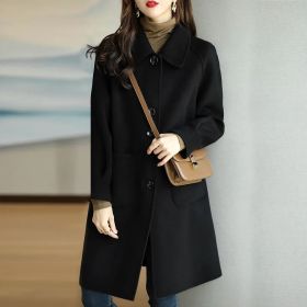 Autumn And Winter New Small Thickened Korean Version Slim Temperament In The Long Coat (Option: Black-M)