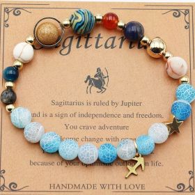 Twelve Constellations Bracelets Natural Stone Beaded Eight Planets (Option: Sagittarius Agate Flowers)