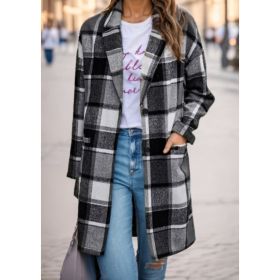 Women's Casual Hooded Plaid Jacket (Option: Grey-3XL)