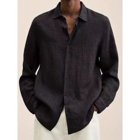 New Solid Color Long Sleeve Shirt Casual Stand Collar Shirt For Men (Option: Black-XXL)