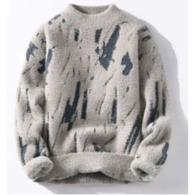 Winter Fleece-lined Thickened Men's Bottoming Sweater Fall And Winter Inner (Option: Beige-3XL)
