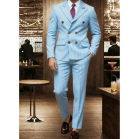 Mens Striped Business Suit Set (Option: Light Blue-M)