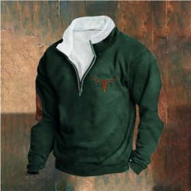 Retro Patchwork Half Cardigan Men's Long-sleeved Sweater (Option: Green-L)