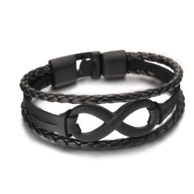 Lucky figure 8 leather bracelet bracelet (Option: Black black)