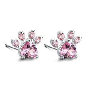 New Cat Bear Dog Paw Ring for Women Jewelry Sets (Option: Pink sliver earring)