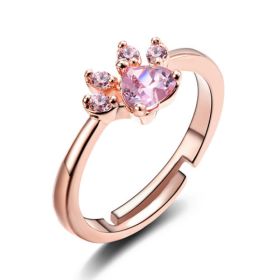 New Cat Bear Dog Paw Ring for Women Jewelry Sets (Option: Rose gold ring)