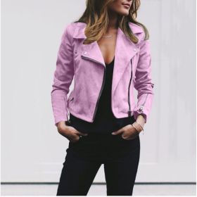 Lapel And Diagonal Zipper Short Women's Clothing (Option: Pink-5XL)