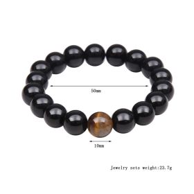 Tiger Eye Stone Bracelet Natural Stone Bracelet (Option: Black Round beads-10mm)