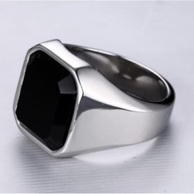 Men's stainless steel black agate ring (Option: Silver-10number)