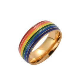 Fashion Rainbow Pride Ring Women Men Gay Lesbian LGBT Stainless Steel Friendship Jewelry (Option: Gold-number 10)