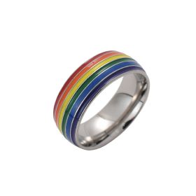 Fashion Rainbow Pride Ring Women Men Gay Lesbian LGBT Stainless Steel Friendship Jewelry (Option: Silver-Number 10)