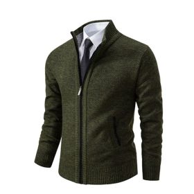 Men's Solid Color Stand Collar Cardigan Sweaters Coat (Option: Green-M)
