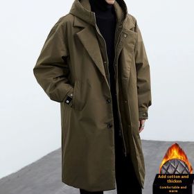 Coat Coat Men's False Two Pieces Hooded Mid-length Trench Coat (Option: FY002 Army Green Plus Cotton-L)