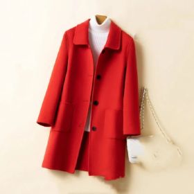 Korean Style Double-sided Cashmere Woolen Coat (Option: Red-2XL)